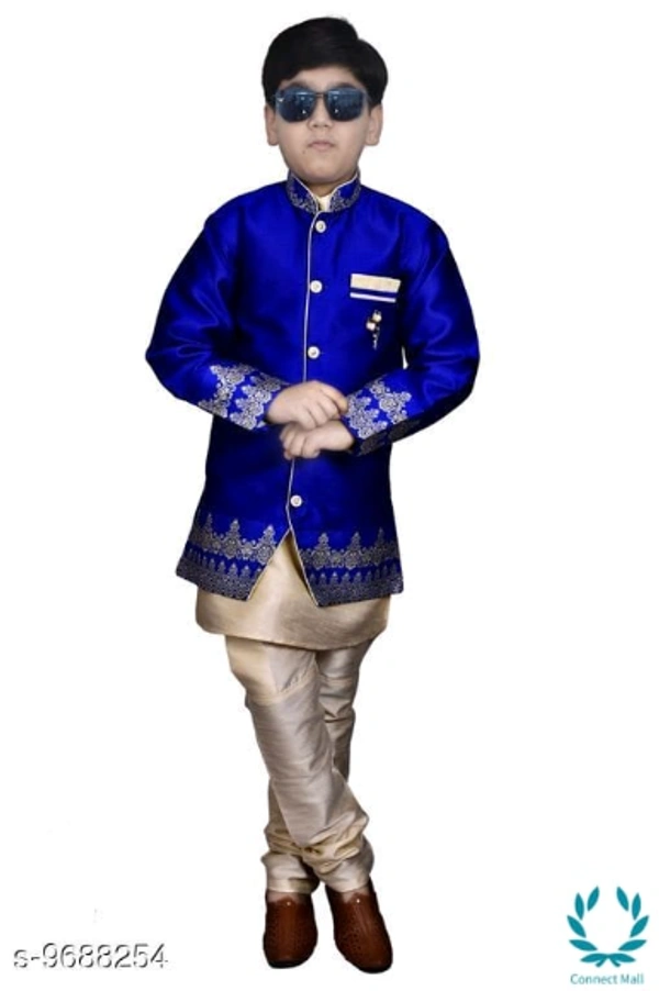 Elegant Kids Boys Sherwanis - 2-3 Years, Cotton Blend, Embroidered, Pack of :1